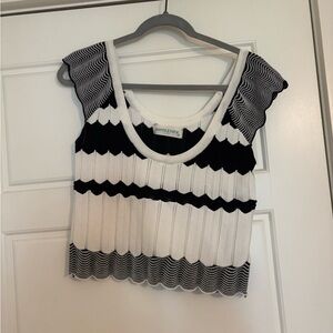 Black & White Scallop-Trim Knit Crop Top